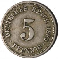 5 Pfennig 1889 A, ss+ 